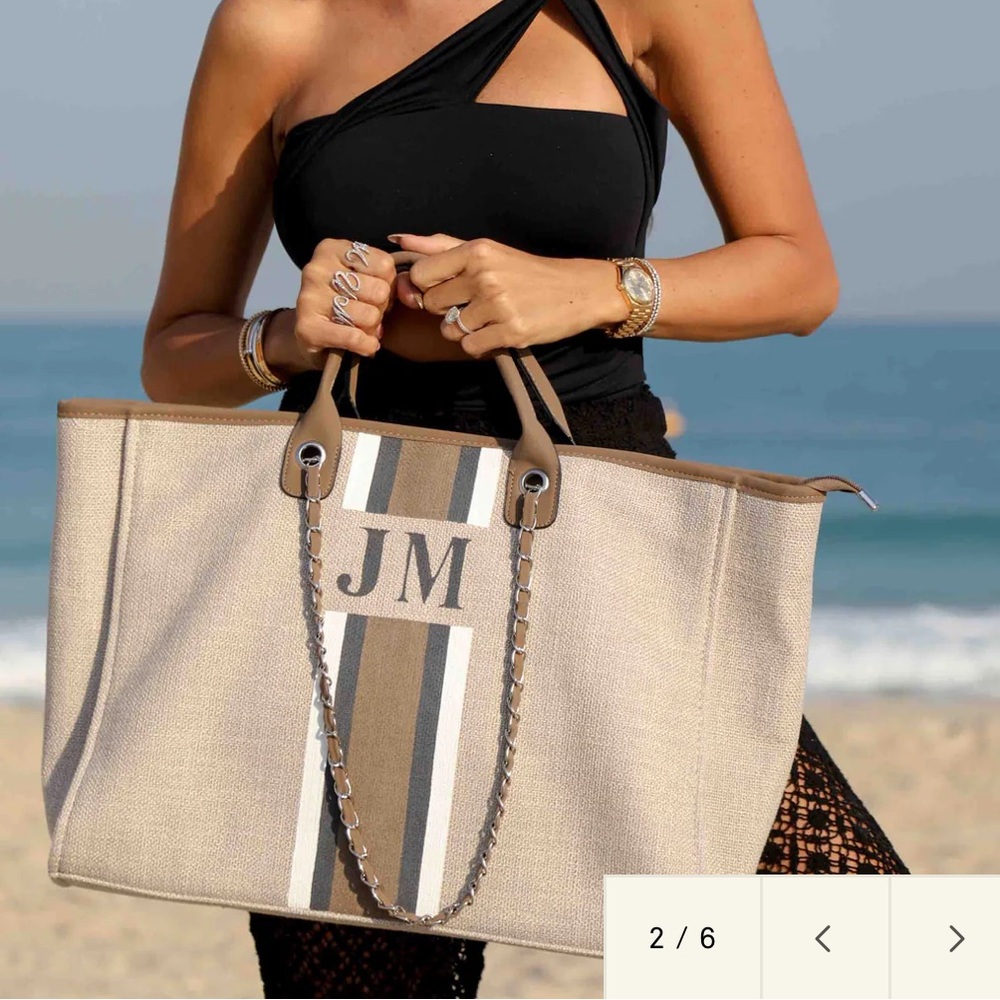 Lily & Bean The Lily Canvas Weekender Soft Fawn Jumbo Tote Bag JG Initials NWT - Picture 12 of 16